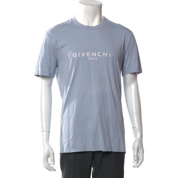 Givenchy T shirt Crew Neck Small Cotton Short Sleeves Baby blue Faded Logo As is - Picture 5 of 10
